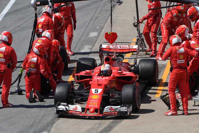 Sebastian Vettel (GER) Ferrari SF70-H pit stop at Formula One World Championship, Rd7, Canadian Grand Prix, Race, Montreal, Canada, Sunday 11 June 2017.