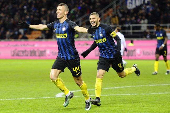 Esultanza gol di Ivan Perisic Inter 2-1. Celebration goal con Mauro Icardi