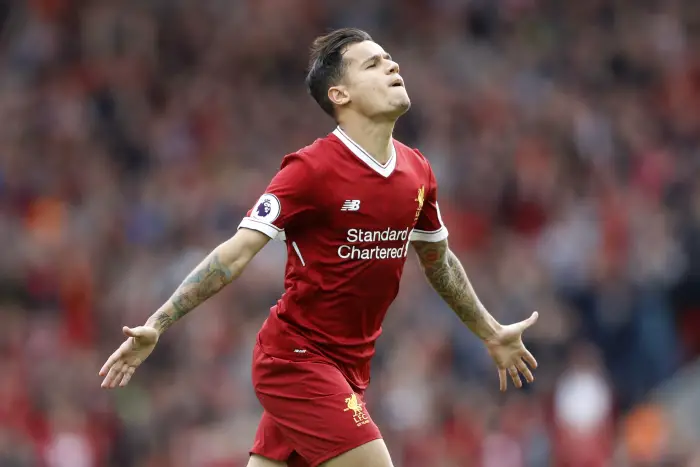 Britain Football Soccer - Liverpool v Middlesbrough - Premier League - Anfield - 21/5/17 Liverpool's Philippe Coutinho celebrates scoring their second goal