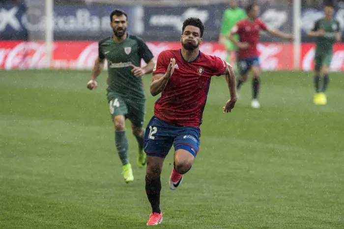 Emmanuel Riviere of Club Atletico Osasuna during the match of  La Liga between Club Atletico Osasuna and Athletic Club Bilbao at El Sadar Stadium  in Pamplona, Spain. April 01, 2017.