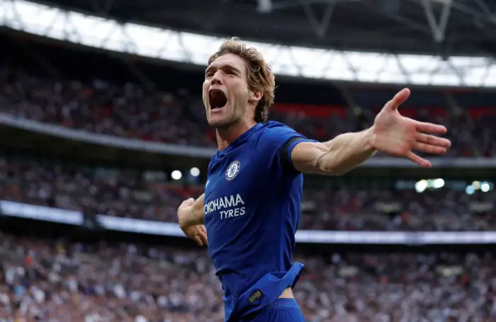 Chelsea's Marcos Alonso celebrates scoring their second goal