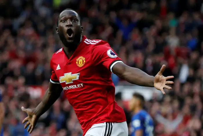 Soccer Football - Premier League - Manchester United vs Everton - Old Trafford, Manchester, Britain - September 17, 2017   Manchester United's Romelu Lukaku celebrates scoring their third goal