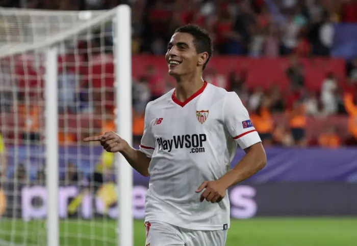 Sevilla¹s Wissam Ben Yedder celebrates scoring their second goal