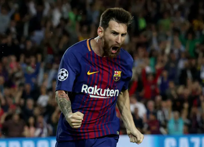 Soccer Football - FC Barcelona vs Juventus - Camp Nou, Barcelona, Spain - September 12, 2017   Barcelona¹s Lionel Messi celebrates scoring their first goal