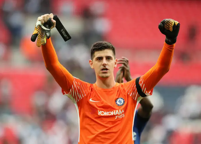 August 20, 2017 - London, United Kingdom - Chelsea''s Thibaut Courtois celebrates at the final whistle during the premier league match at the Wembley Stadium, London. Picture date 20th August 2017