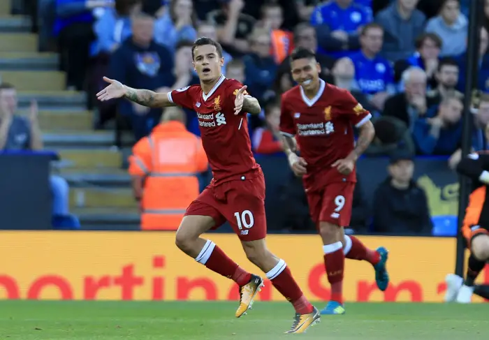 Philippe Coutinho of Liverpool celebrates scoring his goal