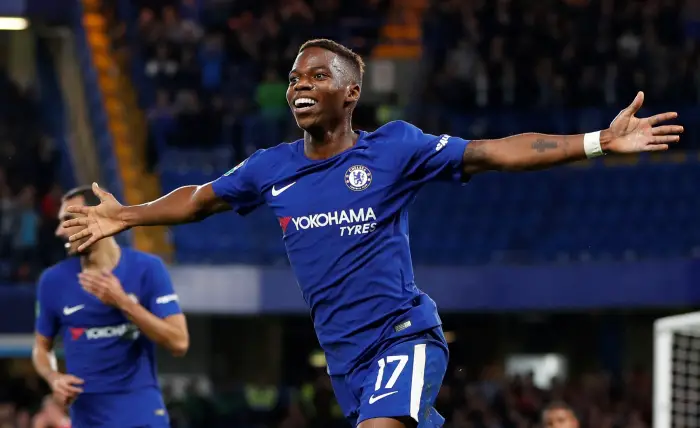 Chelsea's Charly Musonda celebrates scoring their third goal