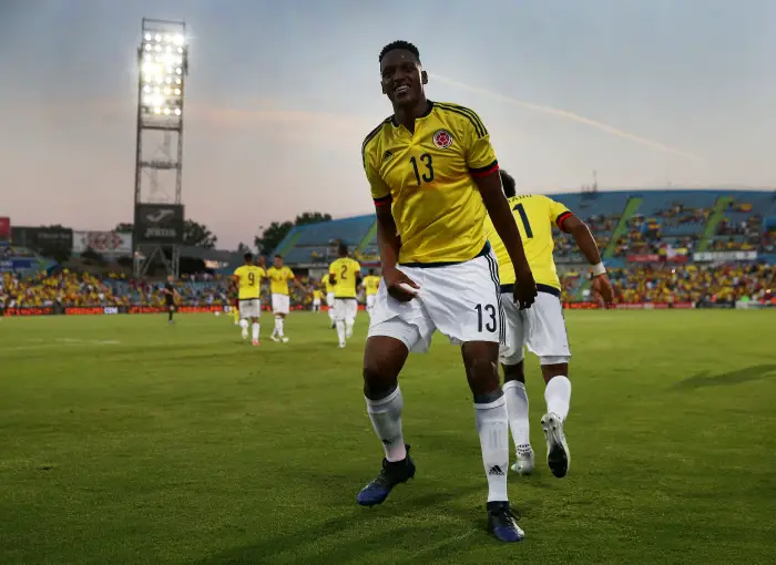 Colombia¹s Yerry Mina celebrates scoring their third goal