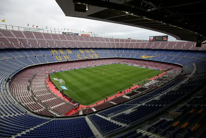 Soccer Football - La Liga Santander - FC Barcelona vs Las Palmas - Camp Nou, Barcelona, Spain - October 1, 2017   General view of the empty stadium during the match as the game is being played behind closed doors