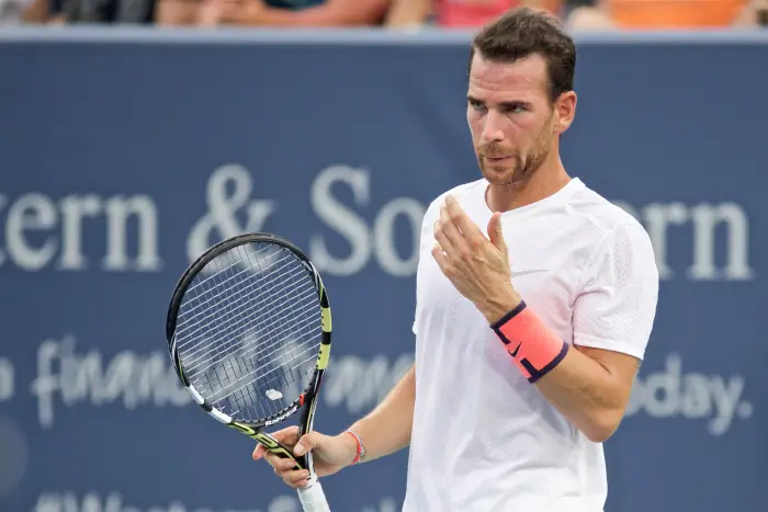 August 16, 2017 - Mason, Ohio, USA - Adrian Mannarino (FRA) in action during Wednesday's second round of the Western and Southern Open at the Lindner Family Tennis Center, Mason, Oh.