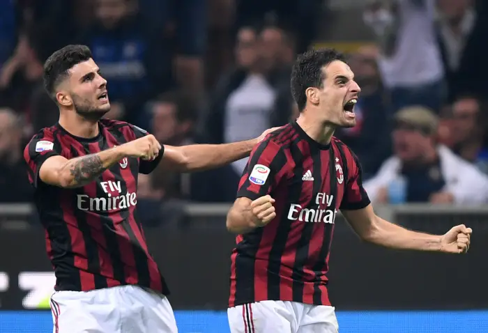 Soccer Football - Serie A - Inter Milan vs AC Milan - San Siro, Milan, Italy - October 15, 2017   AC Milan's Giacomo Bonaventura celebrates scoring their second goal