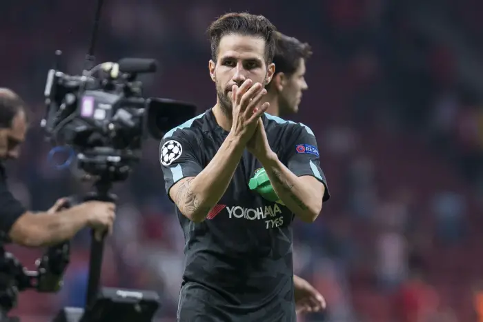 Chelsea's Cesc Fabregas during UEFA Champions League match between Atletico de Madrid and Chelsea at Wanda Metropolitano in Madrid, Spain September 27, 2017.