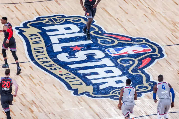 February 19, 2017 - All-Star logo at midcourt during the NBA All-Star Game at the Smoothie King Center in New Orleans, LA. Western Conference won 192-182. Stephen Lew/CSM.