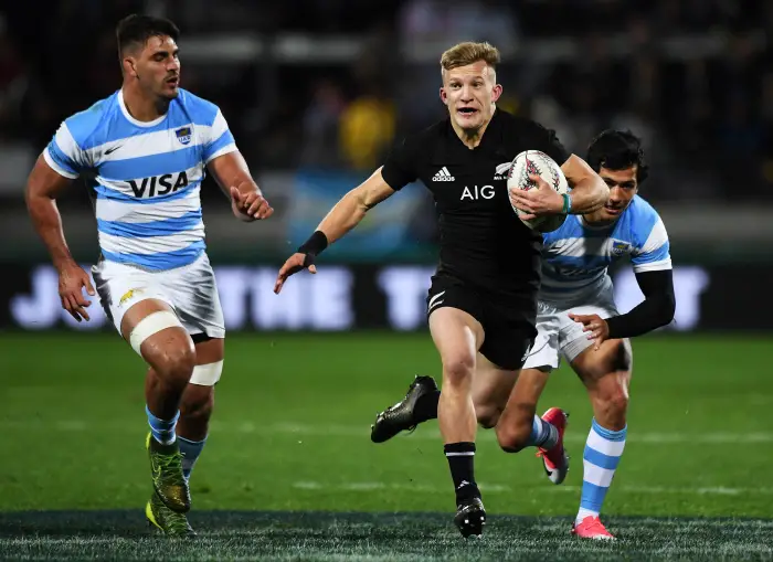 All Blacks fullback Damian McKenzie.
Rugby Championship test match rugby union. New Zealand All Blacks v Argentina Los Pumas, Yarrow Stadium, New Plymouth. New Zealand. Saturday 9 September 2017.