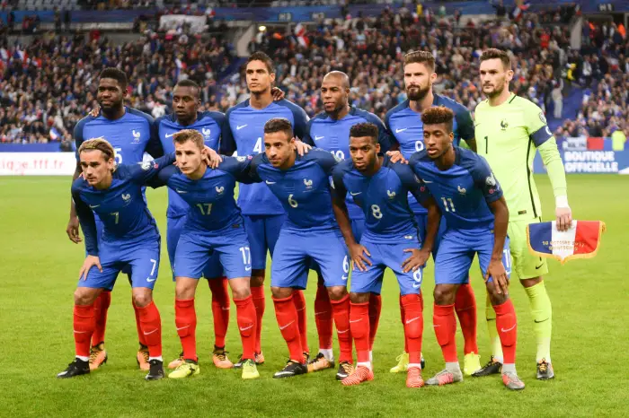 19 DJIBRIL SIDIBE (fra) - 08 THOMAS LEMAR (fra) - 17  LUCAS DIGNE (fra) - 14 BLAISE MATUIDI (fra) - 01 HUGO LLORIS (fra) - 04 RAPHAEL VARANE (fra) - 05 SAMUEL UMTITI (fra) - 06 CORENTIN TOLISSO (fra) - 09 OLIVIER GIROUD (fra) - 11 Kingsley Coman (fra) - 07 ANTOINE GRIEZMANN (fra) - PHOTO D EQUIPE