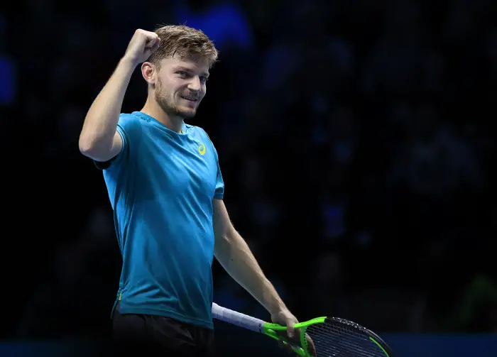 17th November 2017, O2 Arena, London, England; Nitto ATP Tennis Finals; David Goffin (BEL) celebrates his win after the match with Dominic Thiem (AUT)
