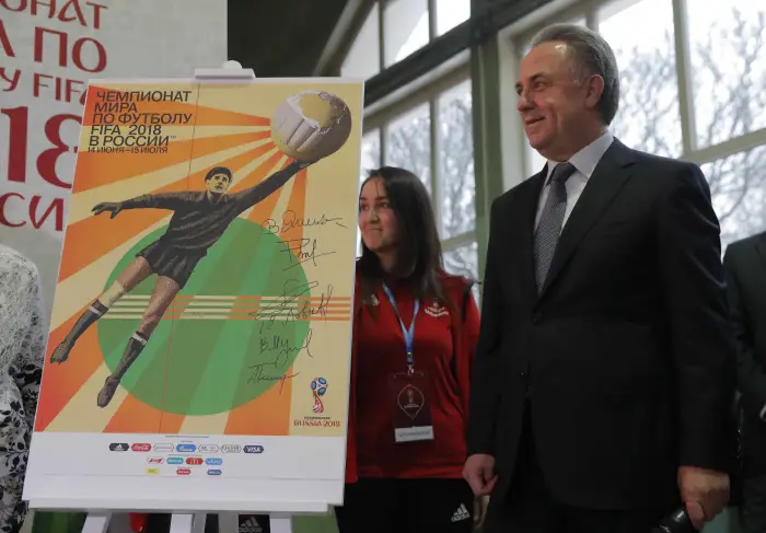 Russian Deputy Prime Minister Vitaly Mutko attends a ceremony unveiling the Official Poster for the 2018 FIFA World Cup Russia in Moscow, Russia November 28, 2017