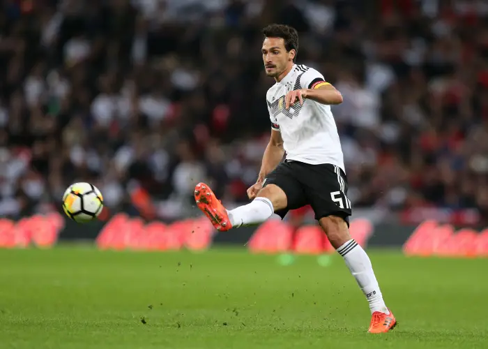 10th November 2017, Wembley Stadium, London, England; International football friendly, England versus Germany; Mats Hummels of Germany crossing the ball