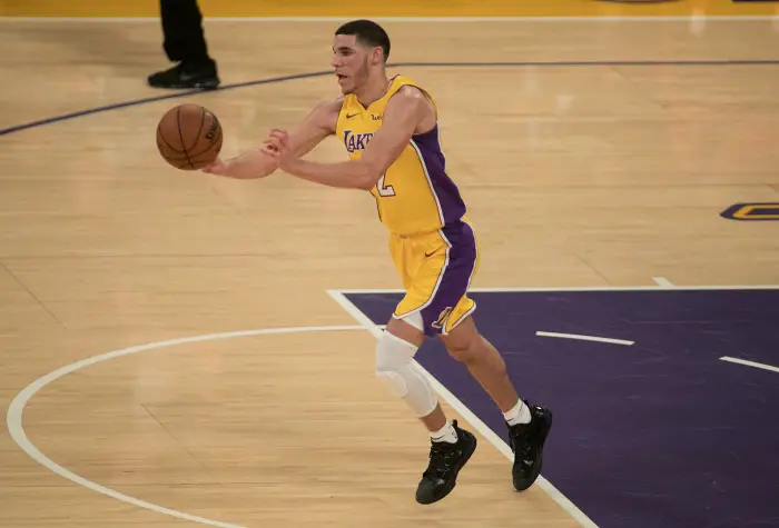 November 21, 2017 - Los Angeles, California, United States of America - Lonzo Ball #2 of the Los Angeles Lakers during their game with the Chicago Bulls on Tuesday November 21, 2017 at the Staples Center in Los Angeles, California. Lakers defeat Bulls, 103-94.