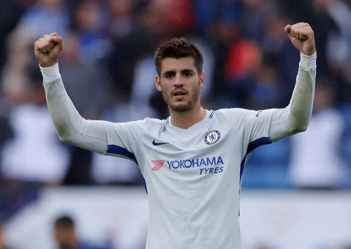 Soccer Football - Premier League - Leicester City vs Chelsea - Leicester, Britain - September 9, 2017   Chelsea's Alvaro Morata celebrates at the end of the match