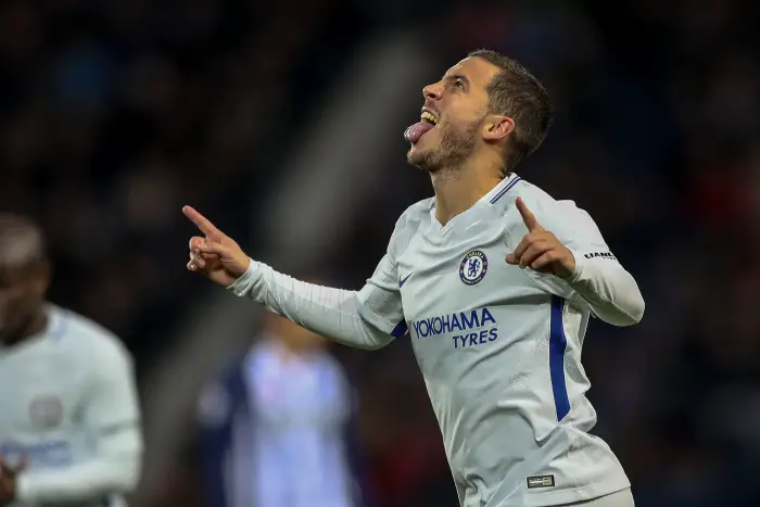 18th November 2017, The Hawthorns, West Bromwich, England; EPL Premier League football, West Bromwich Albion versus Chelsea; Eden Hazard of Chelsea shows his delight after scoring in the 62nd minute to make it 4-0