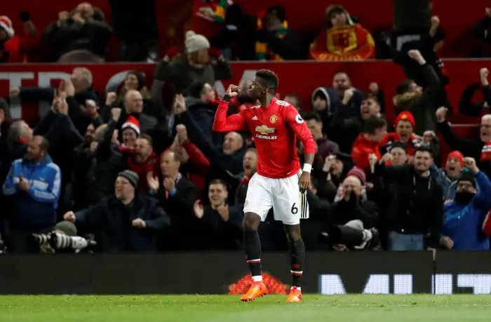 Soccer Football - Premier League - Manchester United vs Newcastle United - Old Trafford, Manchester, Britain - November 18, 2017   Manchester United's Paul Pogba celebrates after their first goal