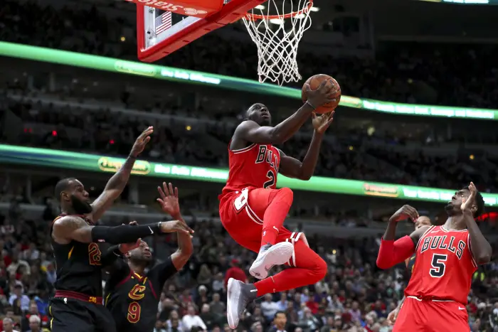 December 4, 2017 - Chicago, IL, USA - Chicago Bulls guard Jerian Grant (2) goes up for a basket during the first half against the Cleveland Cavaliers on Monday Dec. 4, 2017 at the United Center in Chicago, Ill.