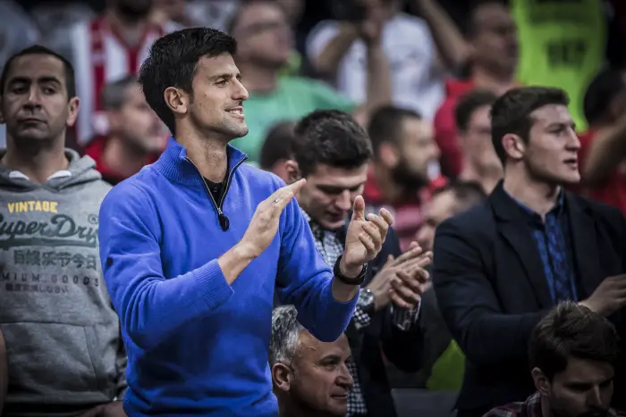 The former number one of world tennis Novak Djokovic cheering during the match