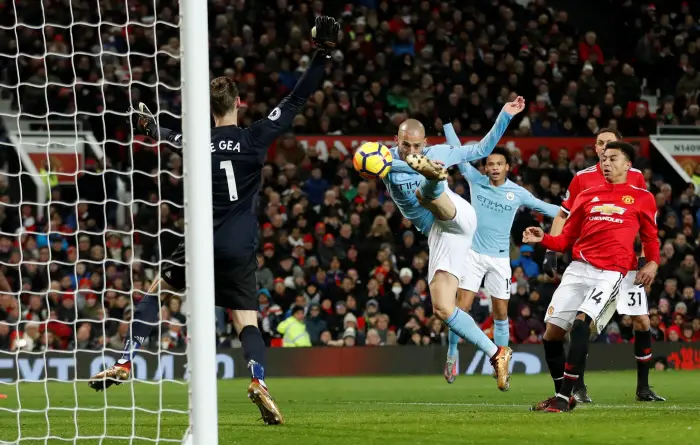 Soccer Football - Premier League - Manchester United vs Manchester City - Old Trafford, Manchester, Britain - December 10, 2017   Manchester City's David Silva scores their first goal