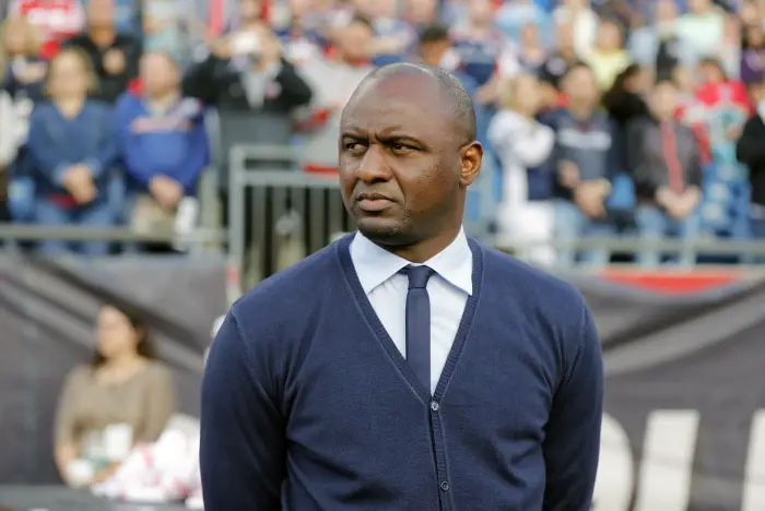 New York City FC head coach Patrick Vieira during a match between the New England Revolution and New York City FC on October 15, 2017, at Gillette Stadium in Foxborough, Massachusetts. The Revolution defeated NYCFC 2-1.