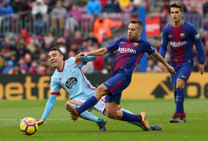 Soccer Football - La Liga Santander - FC Barcelona vs Celta Vigo - Camp Nou, Barcelona, Spain - December 2, 2017   Barcelona¹s Jordi Alba in action with Celta Vigo's Iago Aspas