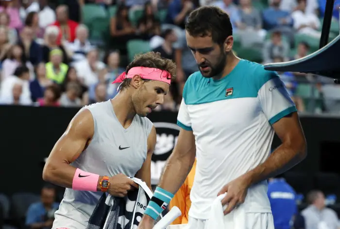 Tennis - Australian Open - Quarterfinals - Rod Laver Arena, Melbourne, Australia, January 23, 2018. Spain's Rafael Nadal and Croatia's Marin Cilic