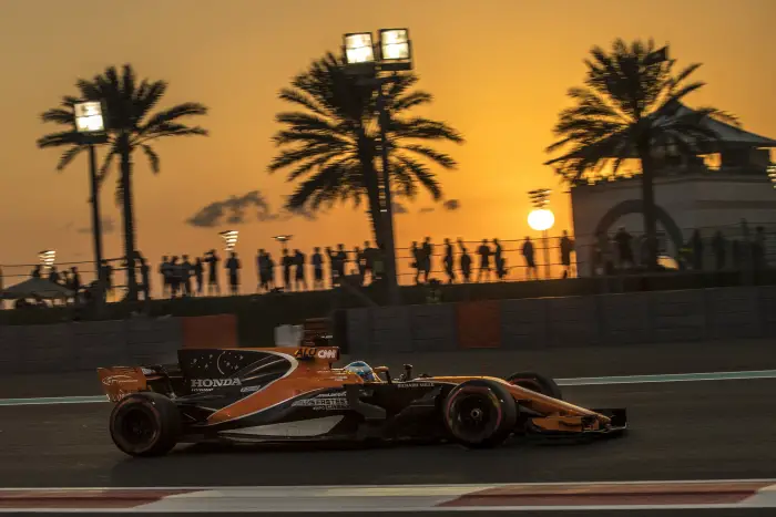 Fernando Alonso (ESP) McLaren MCL32 at Formula One World Championship, Rd20, Abu Dhabi Grand Prix, Practice, Yas Marina Circuit, Abu Dhabi, UAE, Friday 24 November 2017.