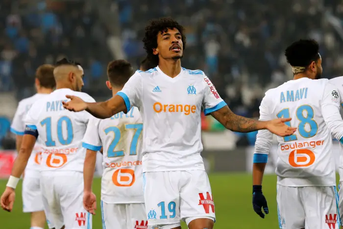 Marseille's Luiz Gustavo celebrates scoring their second goal