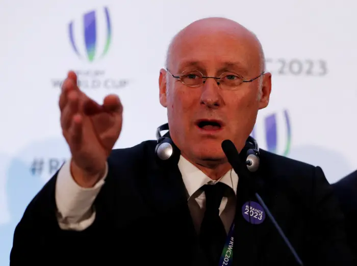 Rugby Union - Rugby World Cup 2023 Host Country Announcement - Royal Garden Hotel, London, Britain - November 15, 2017   France's Bernard Laporte, President of the Federation Francaise de Rugby talks during the press conference