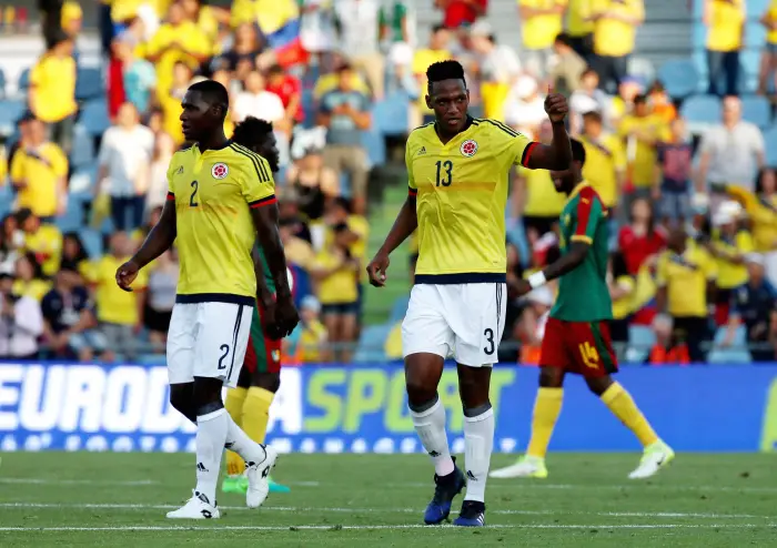 Colombia¹s Yerry Mina celebrates scoring their second goal