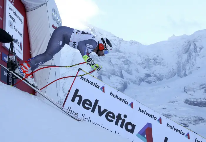WENGEN,SWITZERLAND,12.JAN.18 - ALPINE SKIING - FIS World Cup, alpine combined, downhill, men. Image shows Maxence Muzaton (FRA).