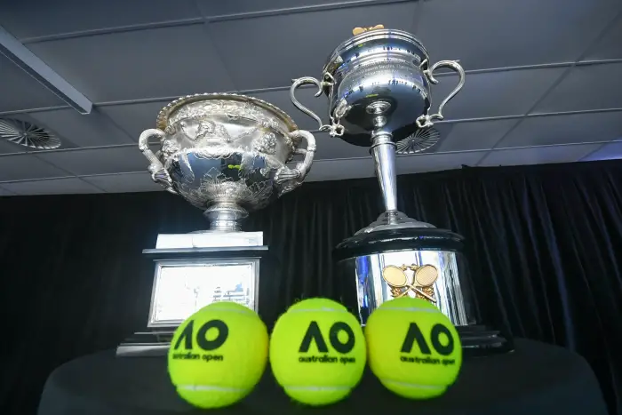 The 2018 Australian Open trophies and game balls