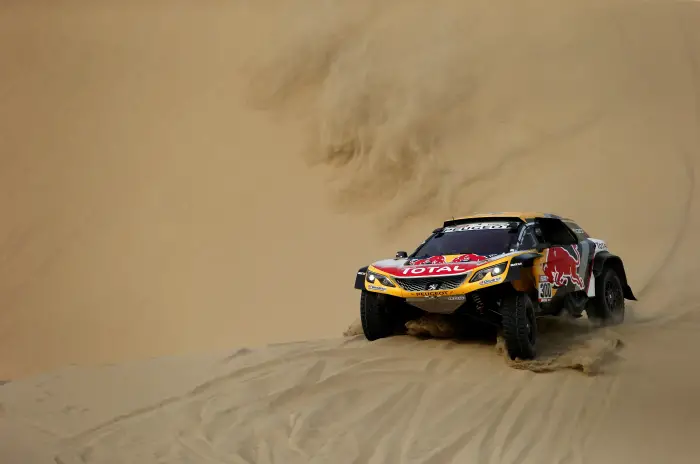 Dakar Rally - 2018 Peru-Bolivia-Argentina Dakar rally - 40th Dakar Edition stage three, Pisco to San Juan de Marcona - January 8, 2018.  Stephane Peterhansel of France and copilot Jean Paul Cottret of France drive their Peugeot