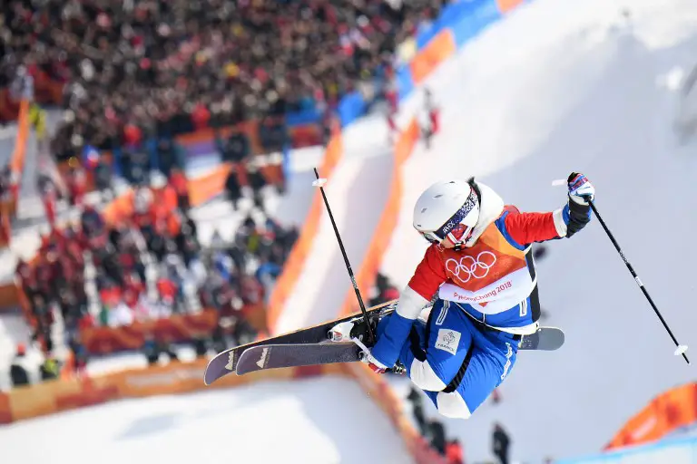 France's Marie Martinod competes in the women's ski halfpipe qualification event during the Pyeongchang 2018 Winter Olympic Games at the Phoenix Park in Pyeongchang on February 19, 2018. / AFP PHOTO / LOIC VENANCE