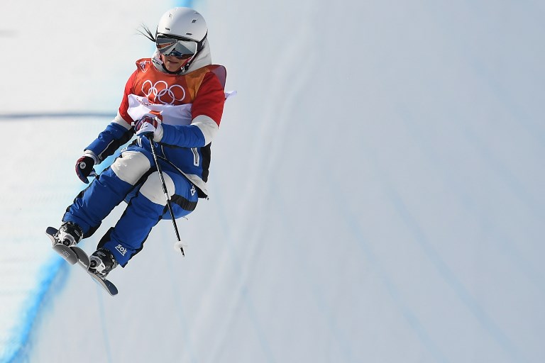 France's Marie Martinod competes in the women's ski halfpipe final during the Pyeongchang 2018 Winter Olympic Games at the Phoenix Park in Pyeongchang on February 19, 2018. / AFP PHOTO / LOIC VENANCE