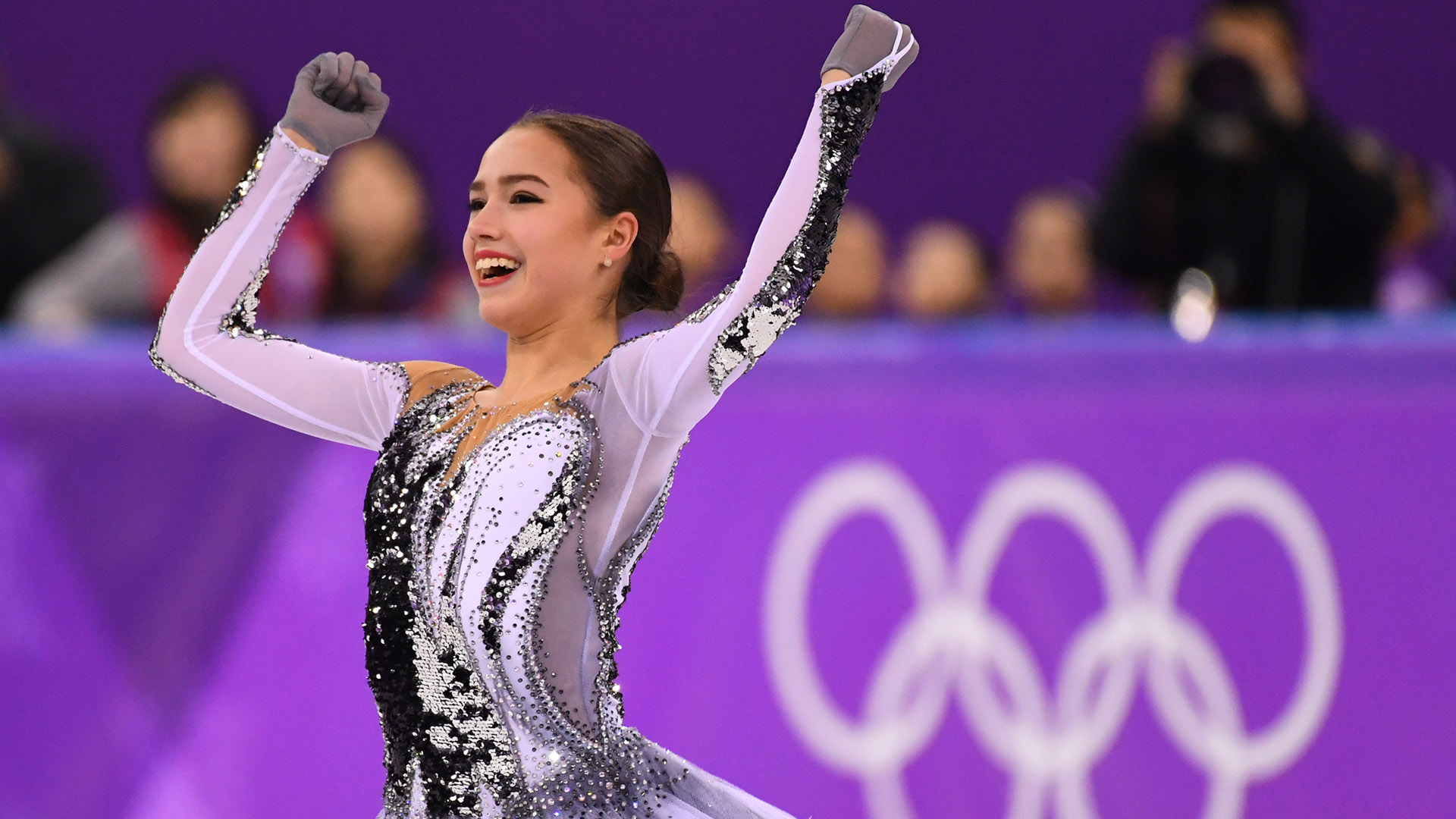 Feb 21, 2018; Pyeongchang, South Korea; Alina Zagitova (OAR) performs in the ladies figure skating short program during the Pyeongchang 2018 Olympic Winter Games at Gangneung Ice Arena. Mandatory Credit: Robert Deutsch-USA TODAY Sports