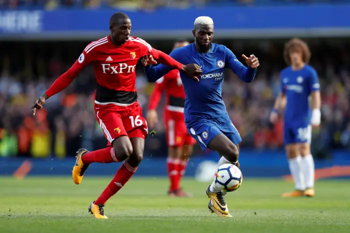 Soccer Football - Premier League - Chelsea vs Watford - Stamford Bridge, London, Britain - October 21, 2017   CChelsea's Tiemoue Bakayoko in action with Watford's Abdoulaye Doucoure