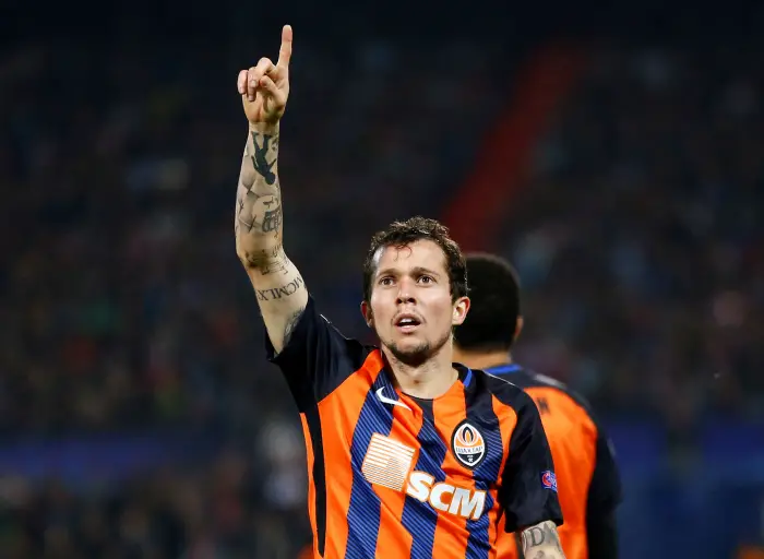 Shakhtar Donetsk's Bernard celebrates scoring their second goal