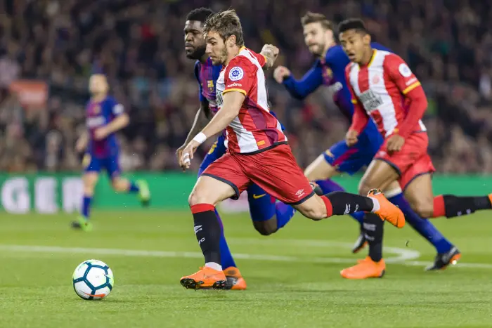 Girona midfielder Pere Pons (8) goal action during the match between FC Barcelona against Girona, for the round 25 of the Liga Santander, played at Camp Nou Stadium on 24th February 2018 in Barcelona, Spain.