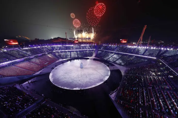Pyeongchang 2018 Winter Olympics ­ Opening ceremony ­ Pyeongchang Olympic Stadium - Pyeongchang, South Korea ­ February 9, 2018 - Fireworks during the opening ceremony