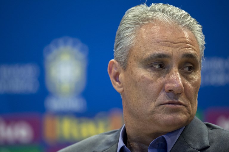 Brazilian football team head coach Tite, is pictured during a press conference to announce the list of players for the upcoming friendly matches against Russia and Germany in preparation ahead of Russia 2018 World Cup, at the CBF (Brazilian Football Confederation) headquarters in Rio de Janeiro, Brazil on March 12, 2018.  / AFP PHOTO / Mauro Pimentel