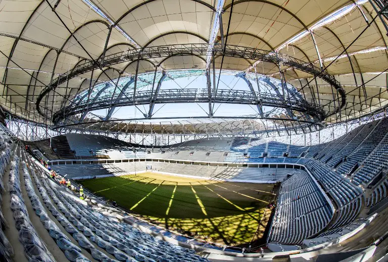 A general view of the stands and the pitch of the Volgograd Arena stadium in Volgograd on September 20, 2017.
The venue will host several games of the 2018 FIFA World Cup. / AFP PHOTO / Mladen ANTONOV