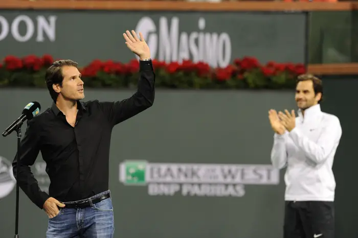 Indian Wells - Palm Desert - California - Tommy Haas Allemagne annonce sa retraite en presence de Roger Federer Suisse