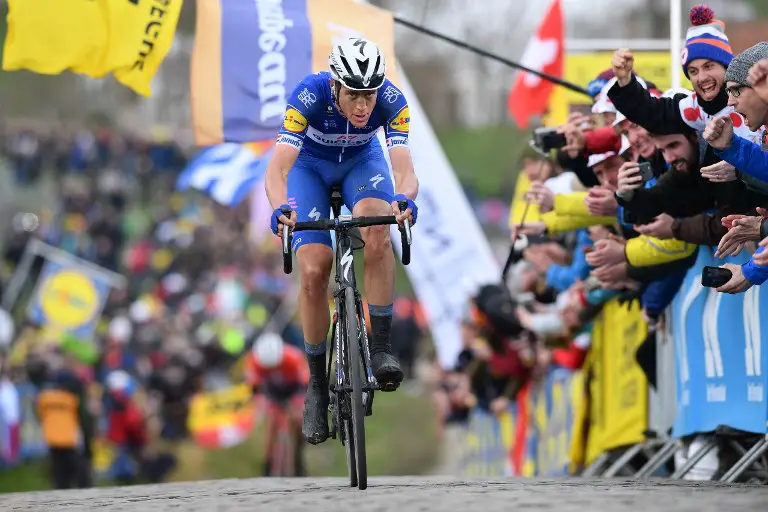 Dutch rider Niki Terpstra of team Quick-Step Floors pedals during the 102nd edition of the 'Ronde van Vlaanderen - Tour des Flandres - Tour of Flanders', a 264,7 km one day cycling race from Antwerp to Oudenaarde, on April 1, 2018.
 / AFP PHOTO / BELGA AND Belga / DIRK WAEM / Belgium OUT